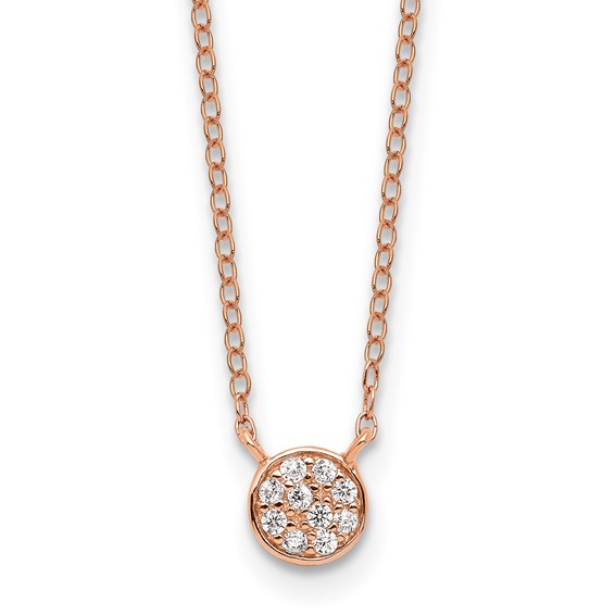 Cheryl M Sterling Silver Rose Gold-plated Polished CZ Cluster Circle 16 Inch with 2 Inch Extension Necklace