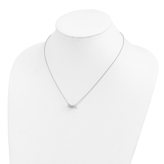 Cheryl M Sterling Silver Rhodium-plated Polished CZ Bow 16 Inch with 2 Inch Extension Necklace
