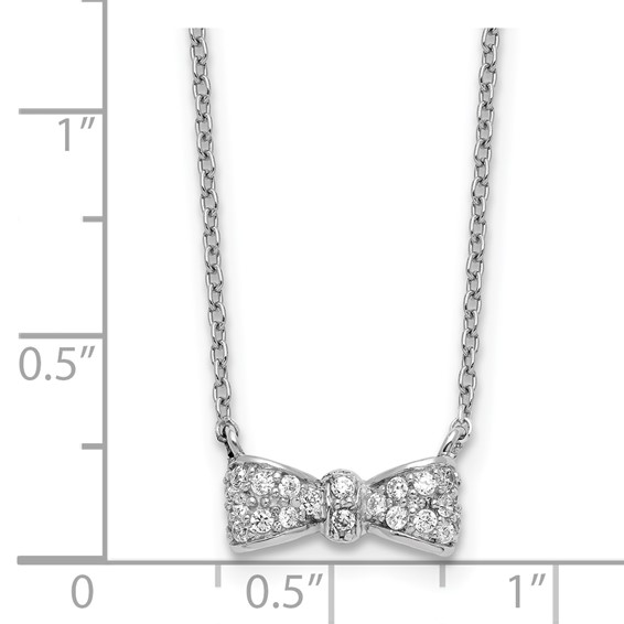 Cheryl M Sterling Silver Rhodium-plated Polished CZ Bow 16 Inch with 2 Inch Extension Necklace