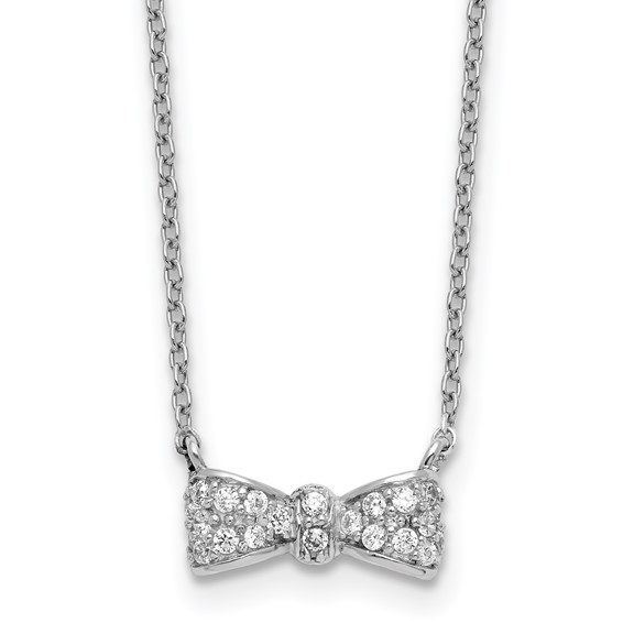Cheryl M Sterling Silver Rhodium-plated Polished CZ Bow 16 Inch with 2 Inch Extension Necklace
