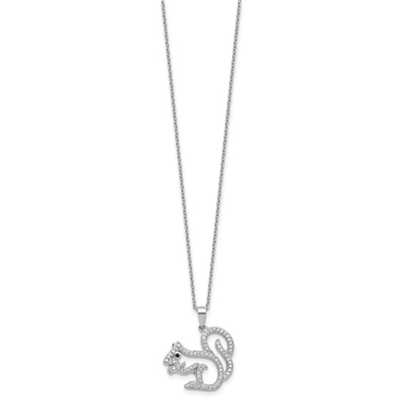 Cheryl M Sterling Silver Rhodium-plated Polished Black and White CZ Squirrel 16 Inch with 2 Inch Extension Necklace