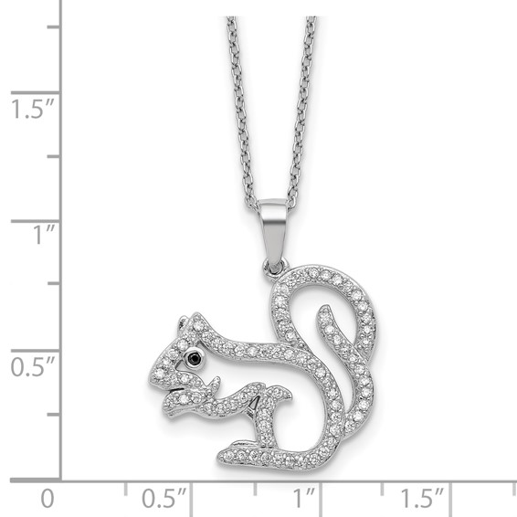 Cheryl M Sterling Silver Rhodium-plated Polished Black and White CZ Squirrel 16 Inch with 2 Inch Extension Necklace