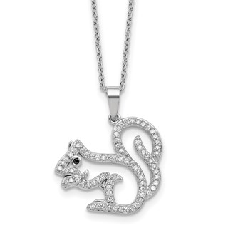 Cheryl M Sterling Silver Rhodium-plated Polished Black and White CZ Squirrel 16 Inch with 2 Inch Extension Necklace