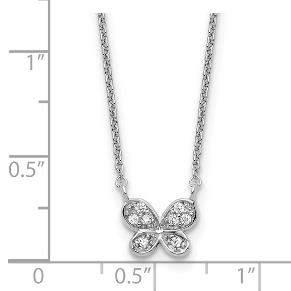 Cheryl M Sterling Silver Rhodium-plated Polished CZ Butterfly 16 Inch with 2 Inch Extension Necklace