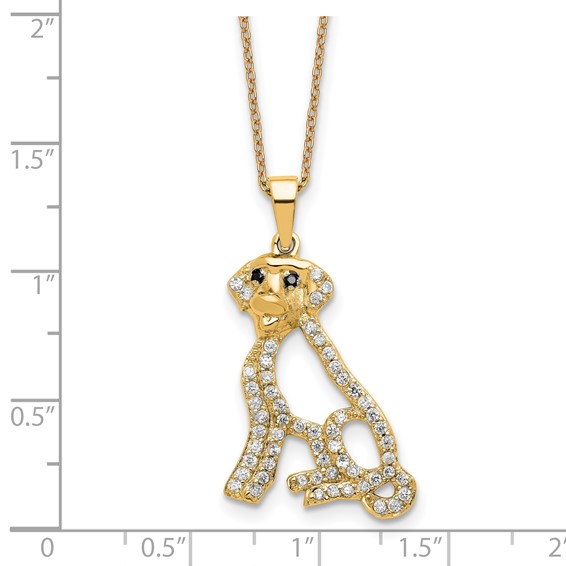 Cheryl M Sterling Silver Gold-plated Polished Black and White CZ Dog 16 Inch with 2 Inch Extension Necklace