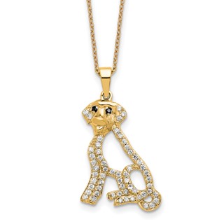 Cheryl M Sterling Silver Gold-plated Polished Black and White CZ Dog 16 Inch with 2 Inch Extension Necklace