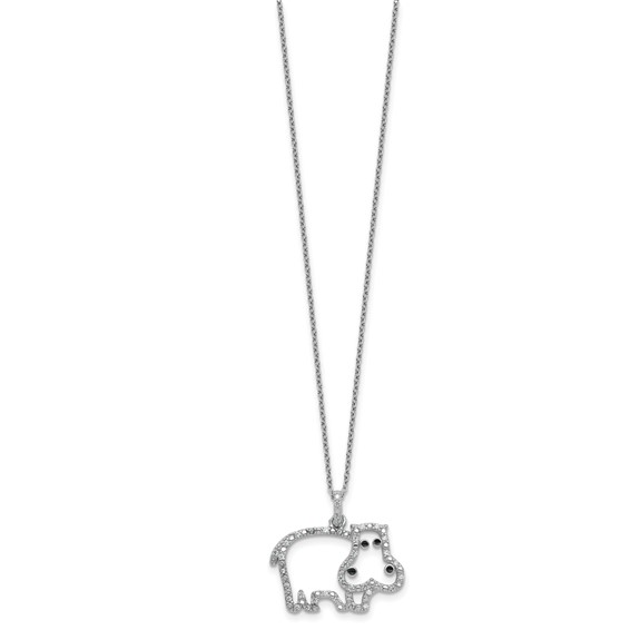Cheryl M Sterling Silver Rhodium-plated Polished and Enameled CZ Hippopotamus 16 Inch with 2 Inch Extension Necklace