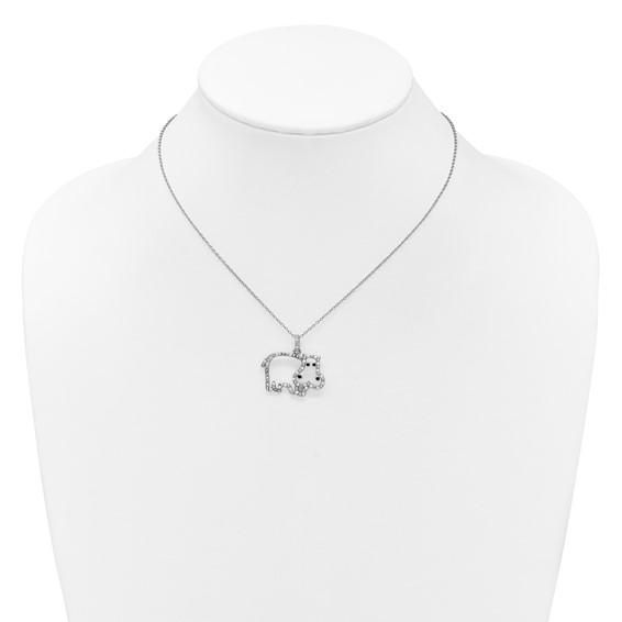 Cheryl M Sterling Silver Rhodium-plated Polished and Enameled CZ Hippopotamus 16 Inch with 2 Inch Extension Necklace