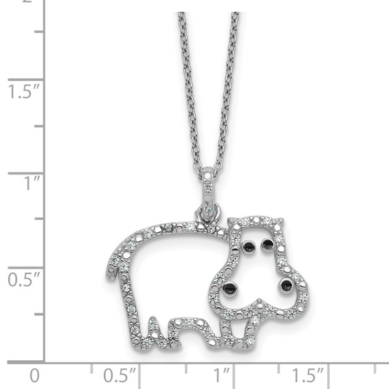 Cheryl M Sterling Silver Rhodium-plated Polished and Enameled CZ Hippopotamus 16 Inch with 2 Inch Extension Necklace