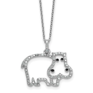 Cheryl M Sterling Silver Rhodium-plated Polished and Enameled CZ Hippopotamus 16 Inch with 2 Inch Extension Necklace