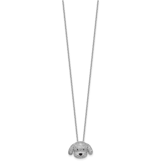 Cheryl M Sterling Silver Rhodium-plated Polished and Enameled Black and White CZ Dog 16 Inch with 2 Inch Extension Necklace