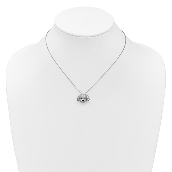 Cheryl M Sterling Silver Rhodium-plated Polished and Enameled Black and White CZ Dog 16 Inch with 2 Inch Extension Necklace