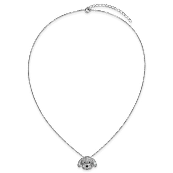 Cheryl M Sterling Silver Rhodium-plated Polished and Enameled Black and White CZ Dog 16 Inch with 2 Inch Extension Necklace