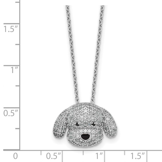Cheryl M Sterling Silver Rhodium-plated Polished and Enameled Black and White CZ Dog 16 Inch with 2 Inch Extension Necklace