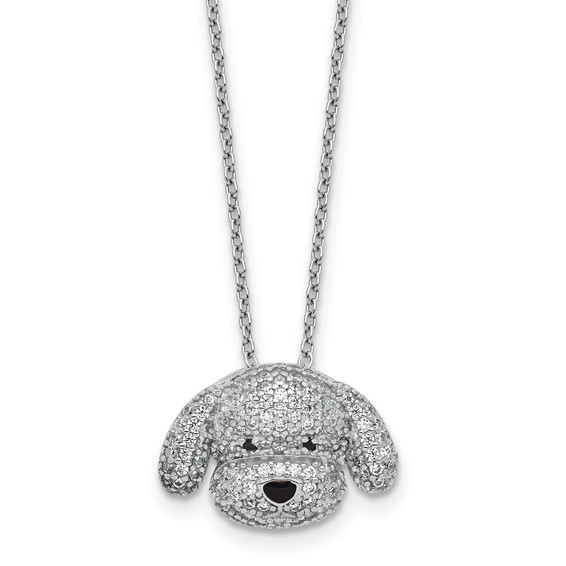 Cheryl M Sterling Silver Rhodium-plated Polished and Enameled Black and White CZ Dog 16 Inch with 2 Inch Extension Necklace