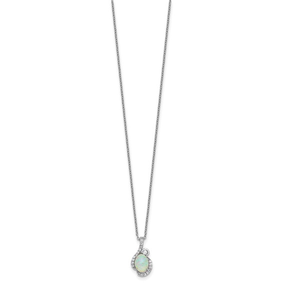 Cheryl M Sterling Silver Rhodium-plated Polished Lab Created Opal and CZ 16 Inch with 2 Inch Extension Necklace