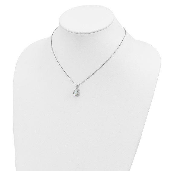 Cheryl M Sterling Silver Rhodium-plated Polished Lab Created Opal and CZ 16 Inch with 2 Inch Extension Necklace