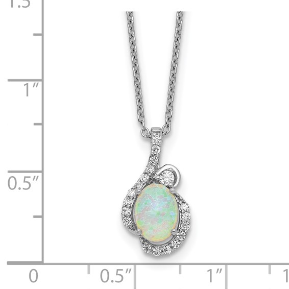 Cheryl M Sterling Silver Rhodium-plated Polished Lab Created Opal and CZ 16 Inch with 2 Inch Extension Necklace