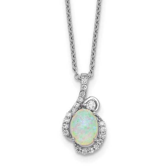 Cheryl M Sterling Silver Rhodium-plated Polished Lab Created Opal and CZ 16 Inch with 2 Inch Extension Necklace