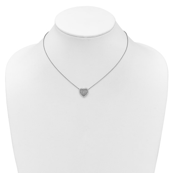 Cheryl M Sterling Silver Rhodium-plated Polished Filigree CZ Heart 16 Inch with 2 Inch Extension Necklace