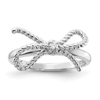 Cheryl M Sterling Silver Rhodium-plated Polished and Twisted CZ Bow Ring