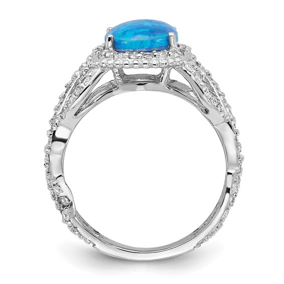 Cheryl M Sterling Silver Rhodium-plated Polished Fancy Blue Lab Created Opal and CZ Ring