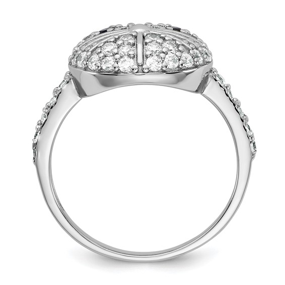 Cheryl M Sterling Silver Rhodium-plated Polished Black and White CZ Cat Ring