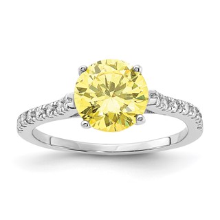 Cheryl M Sterling Silver Rhodium-plated Polished Yellow and White CZ Ring
