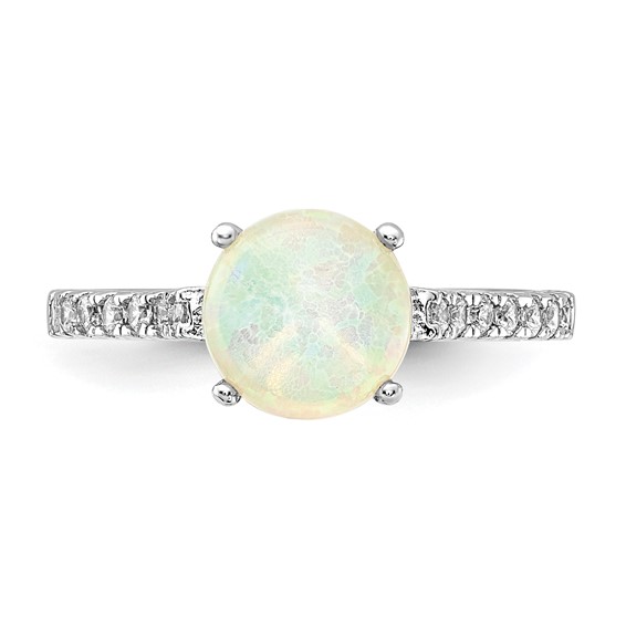 Cheryl M Sterling Silver Rhodium-plated Polished Lab Created Opal and CZ Ring