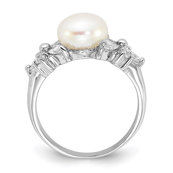 Cheryl M Sterling Silver Rhodium-plated Polished CZ and Freshwater Cultured Pearl Ring
