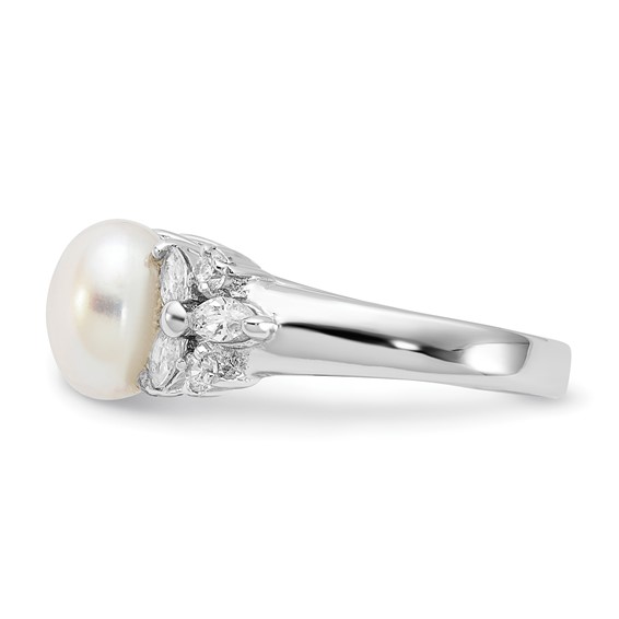 Cheryl M Sterling Silver Rhodium-plated Polished CZ and Freshwater Cultured Pearl Ring