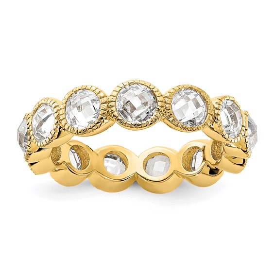 Cheryl M Sterling Silver Gold-plated Polished and Beaded Round CZ Ring