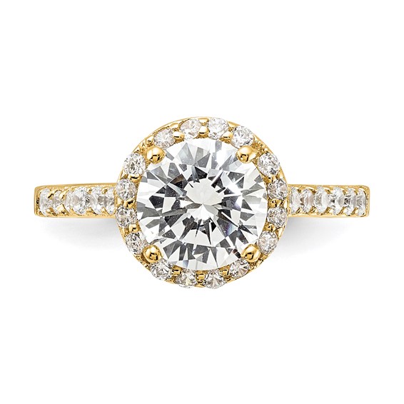 Cheryl M Sterling Silver Gold-plated Polished CZ Round Halo Ring
