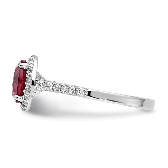 Cheryl M Sterling Silver Rhodium-plated Polished Lab Created Ruby and CZ Round Halo Ring