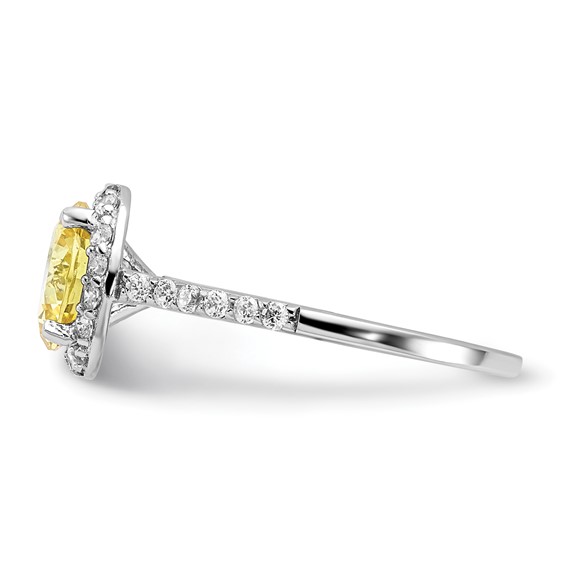 Cheryl M Sterling Silver Rhodium-plated Polished Yellow and White CZ Round Halo Ring