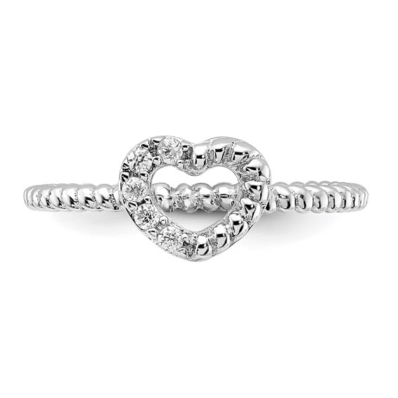 Cheryl M Sterling Silver Rhodium-plated Polished and Twisted CZ Heart Ring