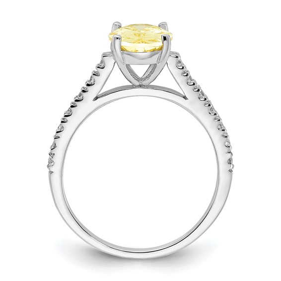 Cheryl M Sterling Silver Rhodium-plated Polished Oval Yellow and White CZ Ring
