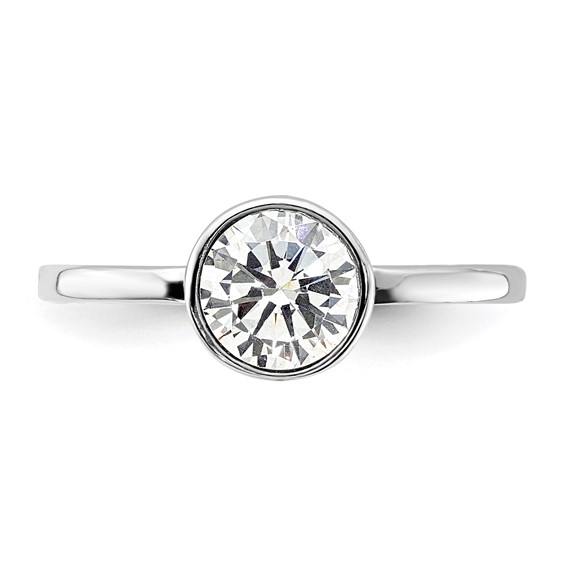 Cheryl M Sterling Silver Rhodium-plated Polished Bezel Set CZ Ring