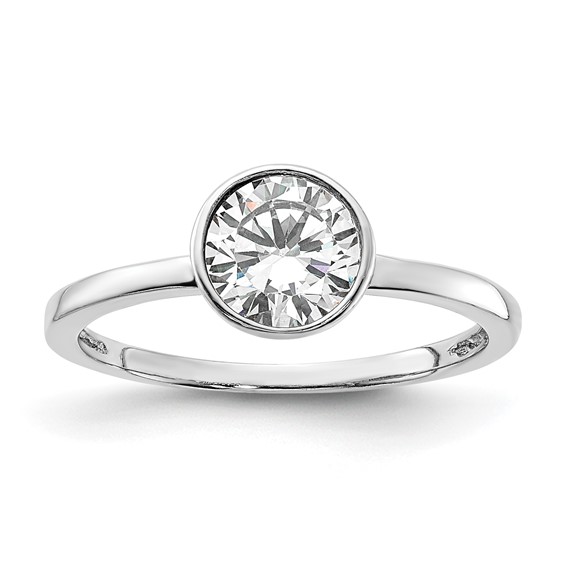 Cheryl M Sterling Silver Rhodium-plated Polished Bezel Set CZ Ring