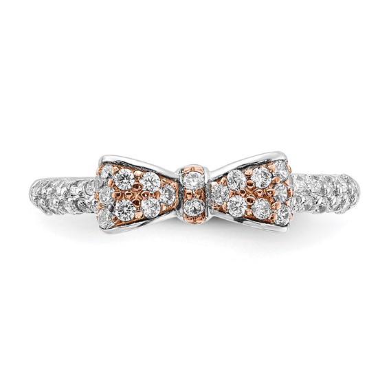 Cheryl M Sterling Silver Rhodium and Rose Gold-plated Polished CZ Bow Ring