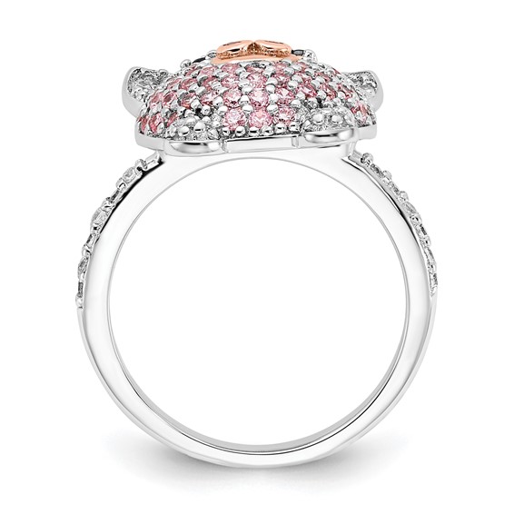 Cheryl M Sterling Silver Rhodium and Rose Gold-plated Polished Multicolor CZ Pig Ring