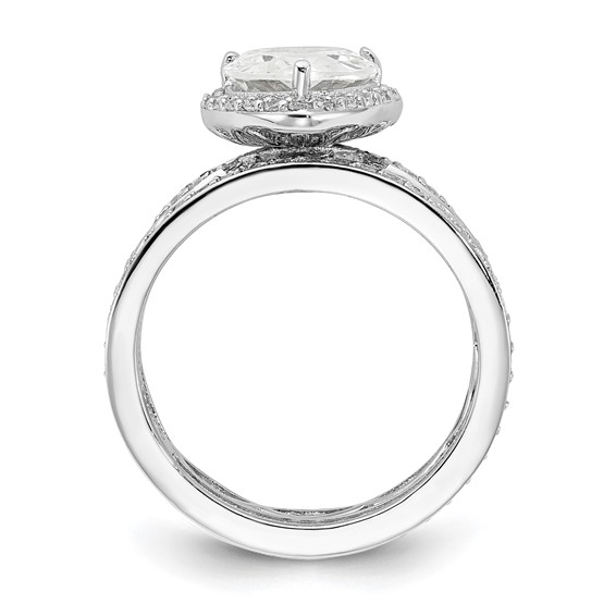 Cheryl M Sterling Silver Rhodium-plated Polished CZ Teardrop Halo 3 Ring Set