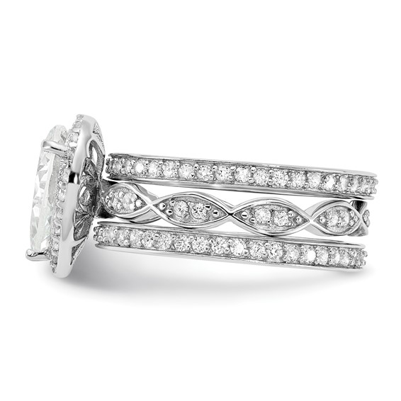 Cheryl M Sterling Silver Rhodium-plated Polished CZ Teardrop Halo 3 Ring Set