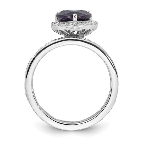 Cheryl M Sterling Silver Rhodium-plated Polished Lab Created Sapphire and CZ Teardrop Halo 3 Ring Set