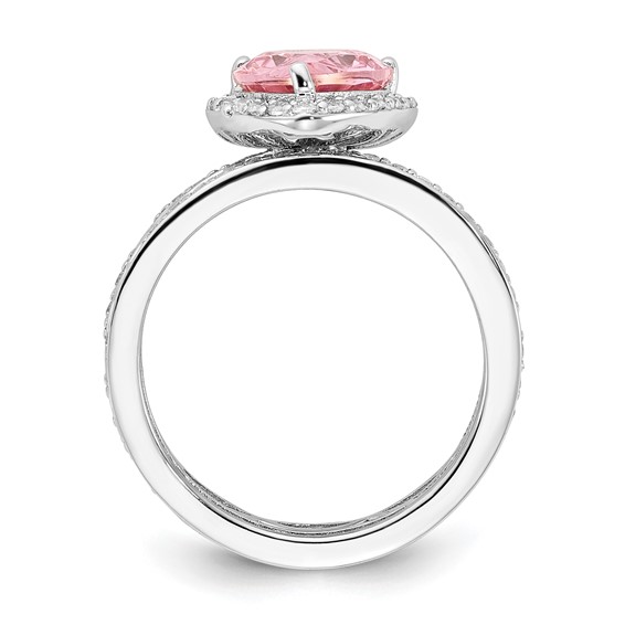 Cheryl M Sterling Silver Rhodium-plated Polished Pink and White CZ Halo Teardrop 3 Ring Set