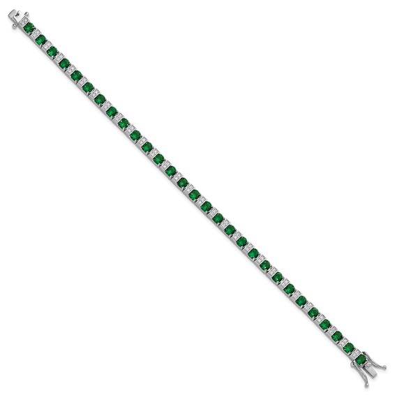 Cheryl M Sterling Silver Rhodium-plated Polished Green Glass and CZ 7.25 Inch Bracelet