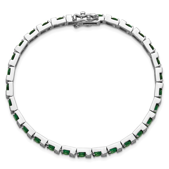 Cheryl M Sterling Silver Rhodium-plated Polished Green Glass and CZ 7.25 Inch Bracelet