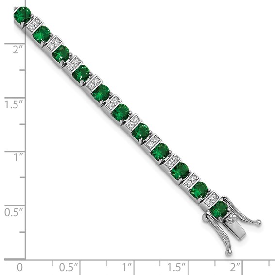 Cheryl M Sterling Silver Rhodium-plated Polished Green Glass and CZ 7.25 Inch Bracelet
