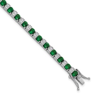 Cheryl M Sterling Silver Rhodium-plated Polished Green Glass and CZ 7.25 Inch Bracelet