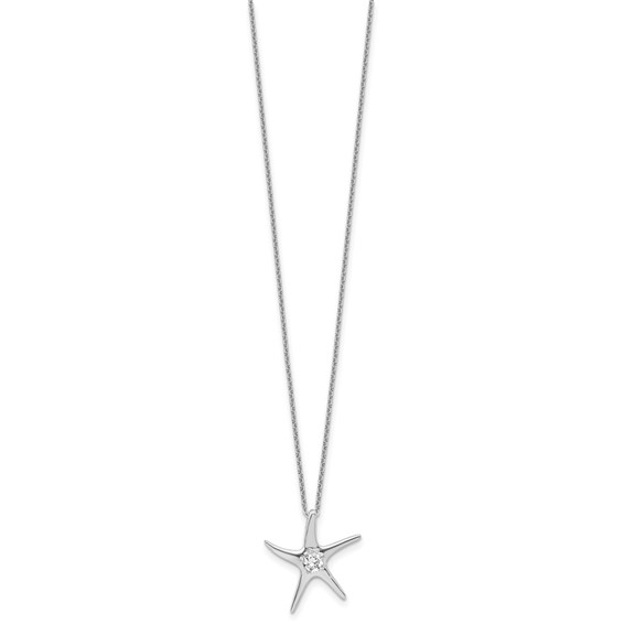Cheryl M Sterling Silver Rhodium-plated Polished CZ Starfish 16 Inch with 2 Inch Extension Necklace